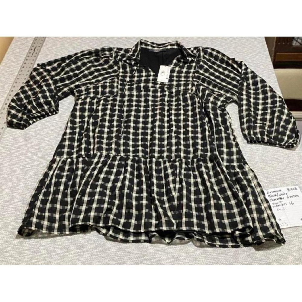 Primark black and white checkered midi dres NWT women 16. SKU-B728